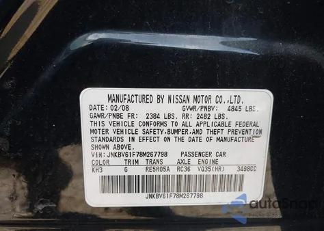 2008 Infiniti G35X from USA, damaged, VIN JNKBV61F78M267798